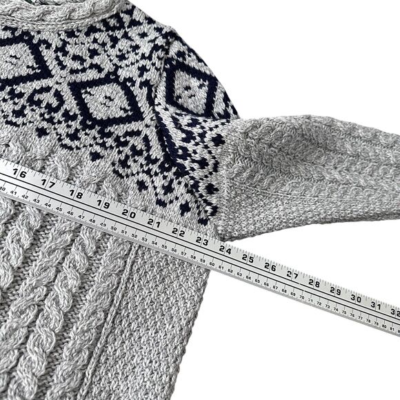 Aran Crafts Jacquard Pullover Sweater Women’s XL Gray Blue Merino Wool Knit New - Picture 7 of 9
